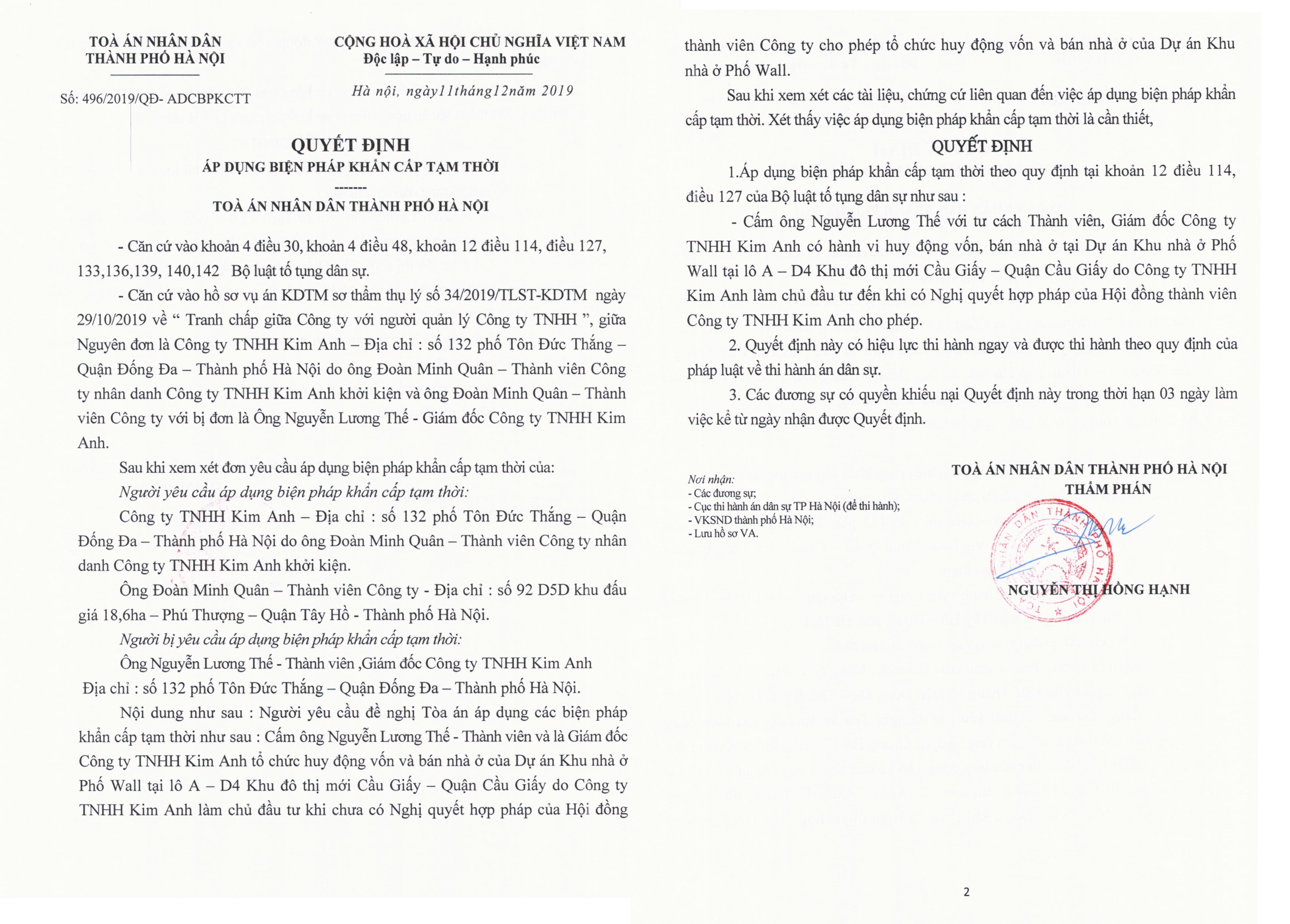 Tòa áp dụng biện pháp khẩn cấp là cần thiết